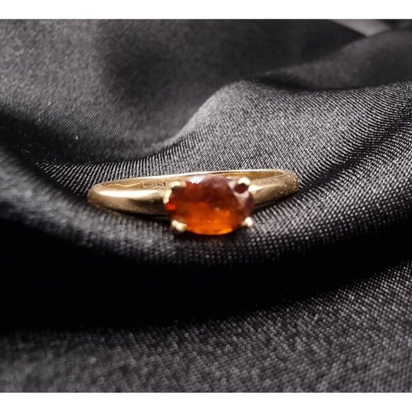 Vintage 14K Gold Hessonite Garnet Solitaire Ring Size 5.75 Elegant Jewelry - Picture 4 of 5